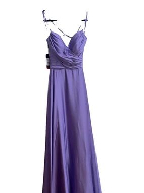 La Femme Lavender V-Neck Ruched Bodice Maxi Dress